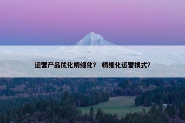 运营产品优化精细化？ 精细化运营模式？