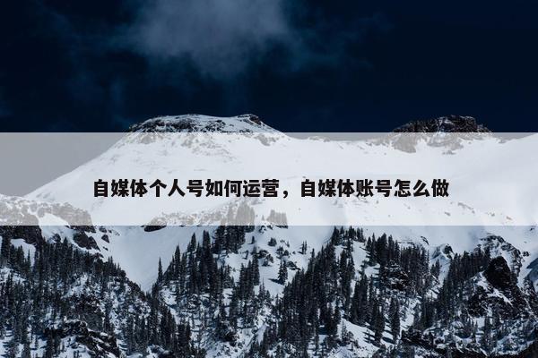 自媒体个人号如何运营，自媒体账号怎么做