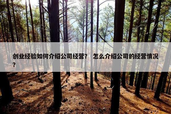 创业经验如何介绍公司经营？ 怎么介绍公司的经营情况？
