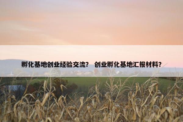孵化基地创业经验交流？ 创业孵化基地汇报材料？