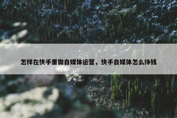 怎样在快手里做自媒体运营，快手自媒体怎么挣钱