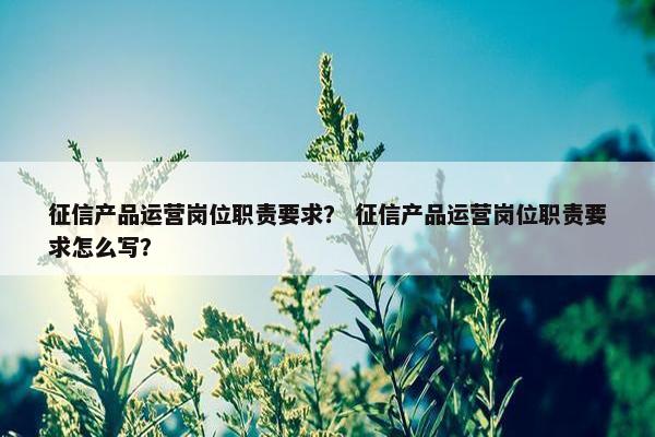 征信产品运营岗位职责要求？ 征信产品运营岗位职责要求怎么写？