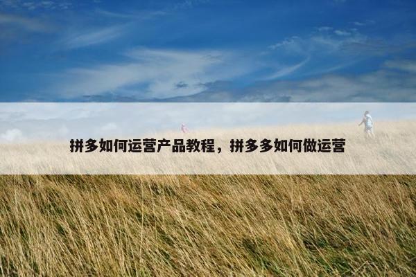 拼多如何运营产品教程，拼多多如何做运营