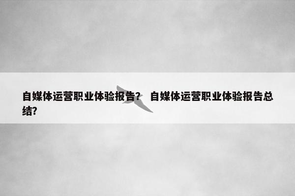 自媒体运营职业体验报告？ 自媒体运营职业体验报告总结？