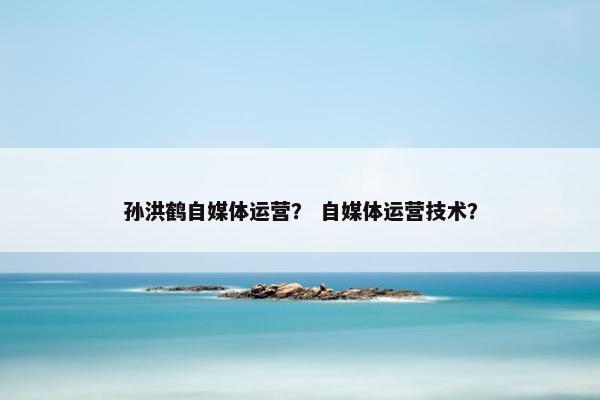 孙洪鹤自媒体运营? 自媒体运营技术? 孙洪鹤自媒体运营? 自媒体运营技术?