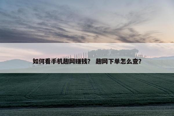 如何看手机趣网赚钱？ 趣网下单怎么查？