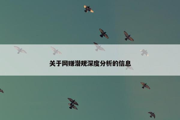 关于网赚潜规深度分析的信息
