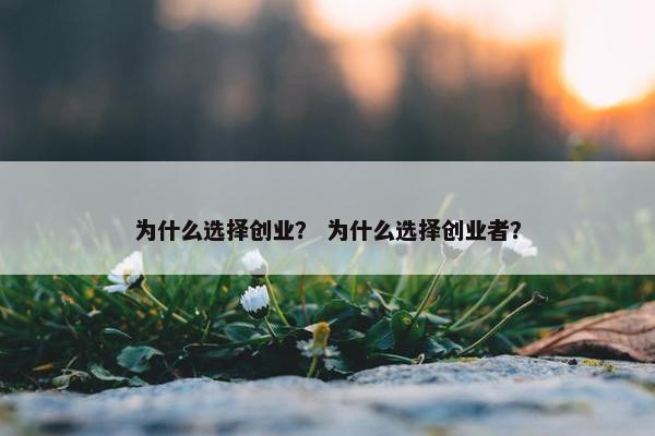 为什么选择创业？ 为什么选择创业者？