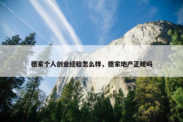 德家个人创业经验怎么样，德家地产正规吗