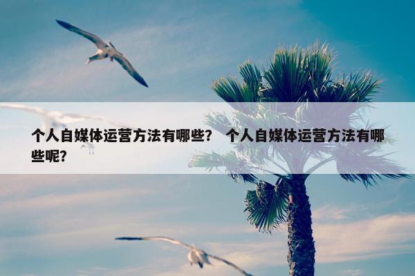 个人自媒体运营方法有哪些？ 个人自媒体运营方法有哪些呢？