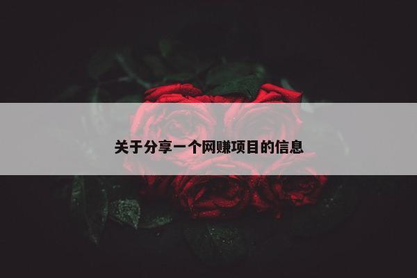 关于分享一个网赚项目的信息