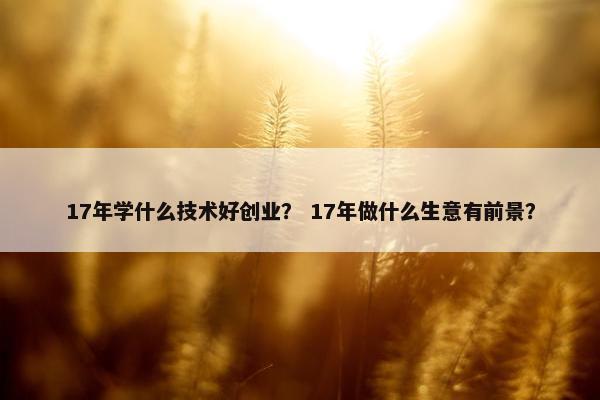 17年学什么技术好创业？ 17年做什么生意有前景？