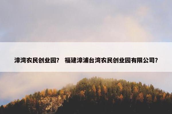 漳湾农民创业园？ 福建漳浦台湾农民创业园有限公司？