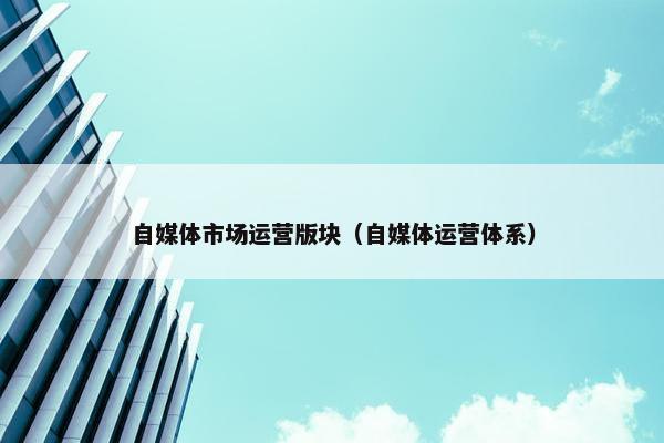 自媒体市场运营版块（自媒体运营体系）