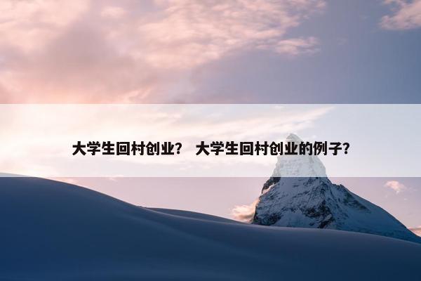 大学生回村创业？ 大学生回村创业的例子？