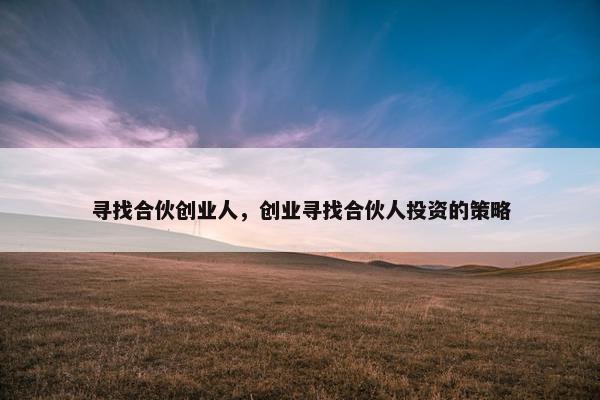 寻找合伙创业人，创业寻找合伙人投资的策略