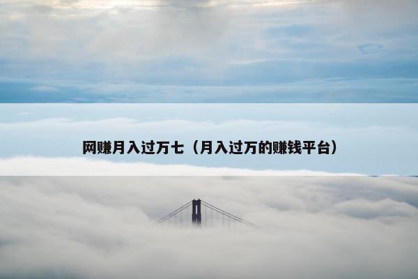 网赚月入过万七（月入过万的赚钱平台）
