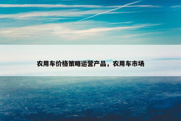 农用车价格策略运营产品，农用车市场