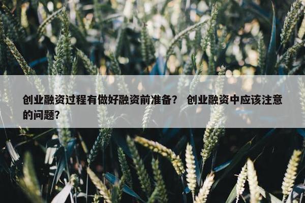 创业融资过程有做好融资前准备？ 创业融资中应该注意的问题？