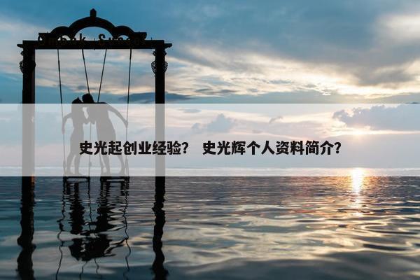 史光起创业经验？ 史光辉个人资料简介？